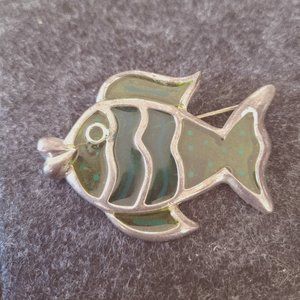 Vintage Resin Stained Glass Fish Brooch. In good condition